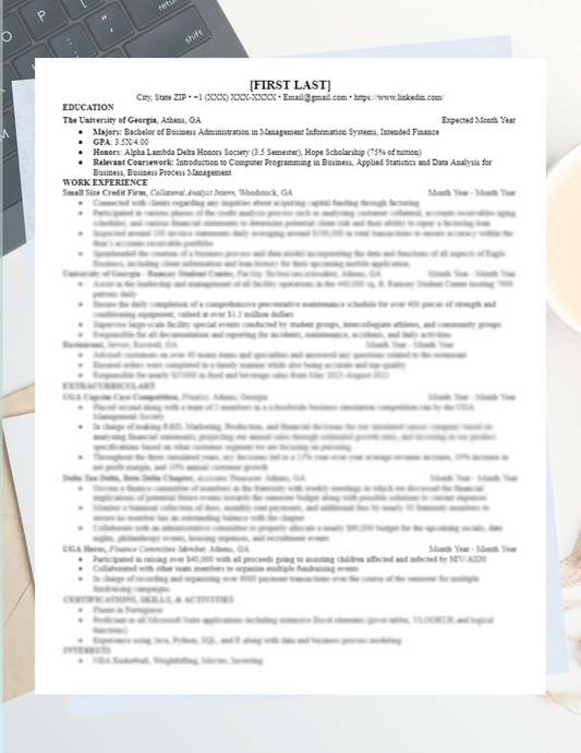 EY Technology Consulting Internship Resume Template*